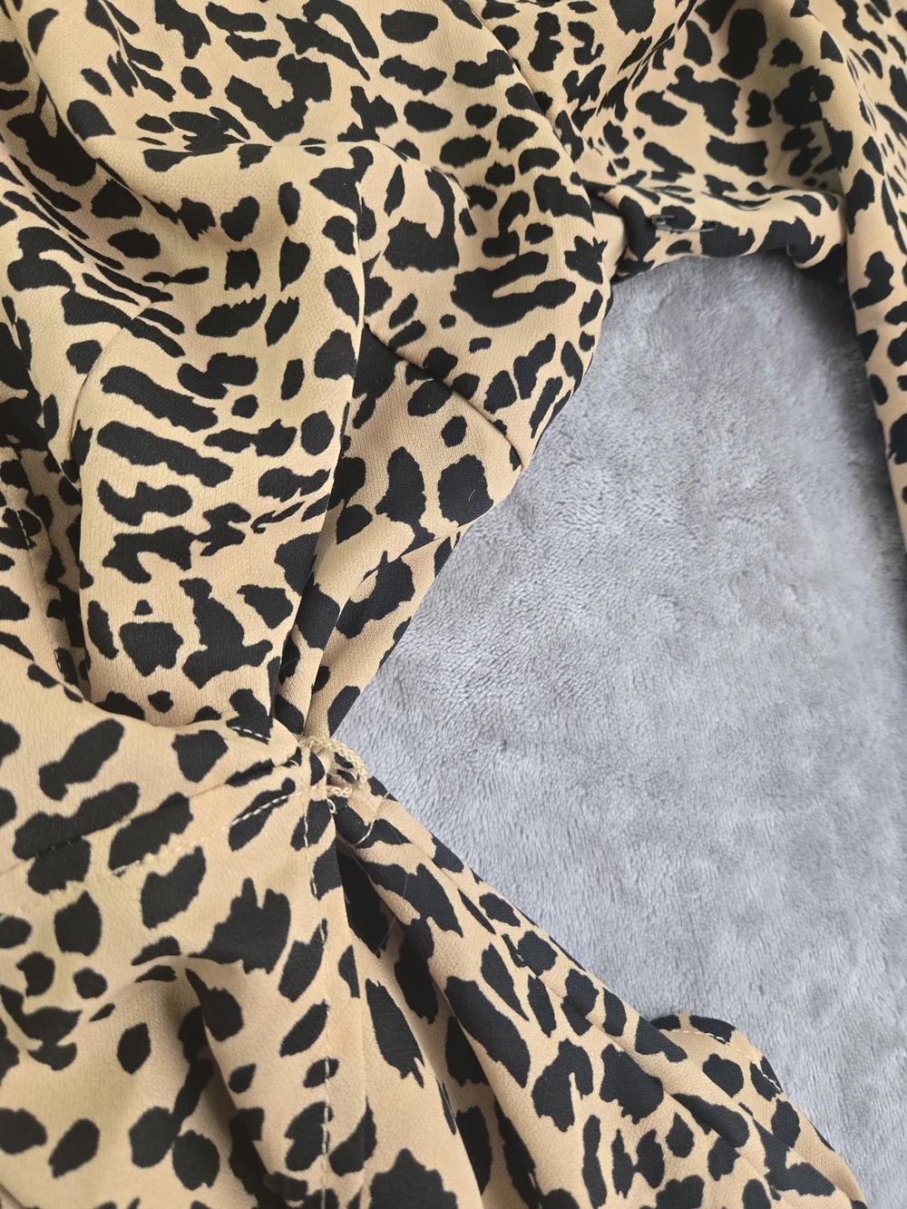 ASTR Tan and Black Leopard-Print Peplum Blouse
